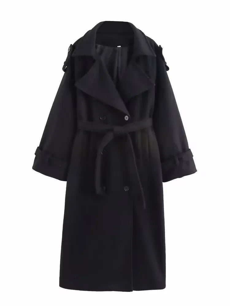 Abrigo Largo Cruzado con Cinturón Ajustable – Colección Invierno