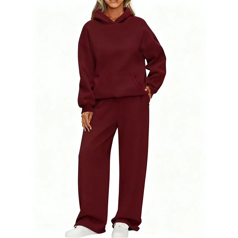 Conjunto Deportivo de Dos Piezas: Sudadera con Capucha Oversize y Pantalón Ancho