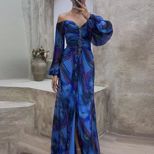 Gregoria™ | Vestido Largo Plisado con Estampado Floral y Escote en V