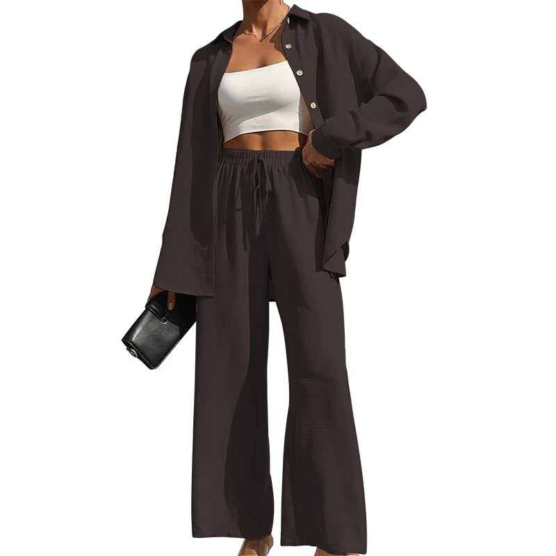 Conjunto Casual de 2 Piezas: Camisa Oversize y Pantalón Fluido