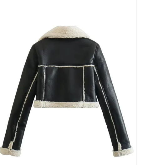 Chaqueta Biker Corta de Piel Sintética con Borrego