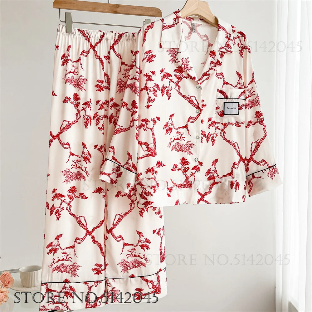 Conjunto de Pijama Elegante de Satén Estampado