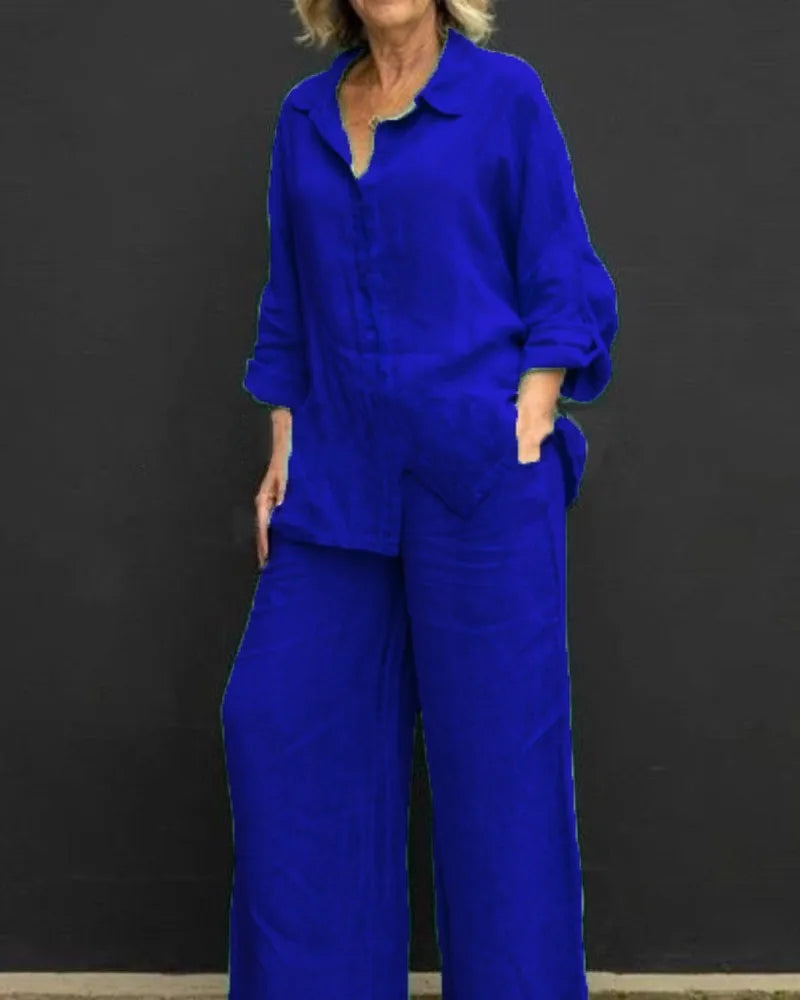 Conjunto Dos Piezas Burdeos – Camisa Fluida y Pantalón Ancho Palazzo