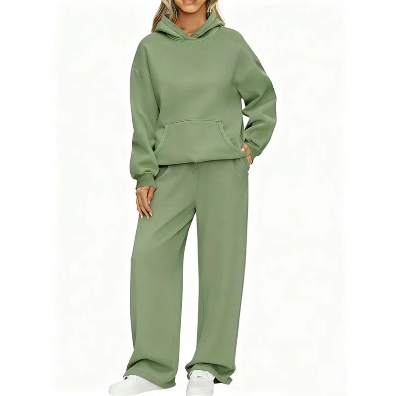 Conjunto Deportivo de Dos Piezas: Sudadera con Capucha Oversize y Pantalón Ancho