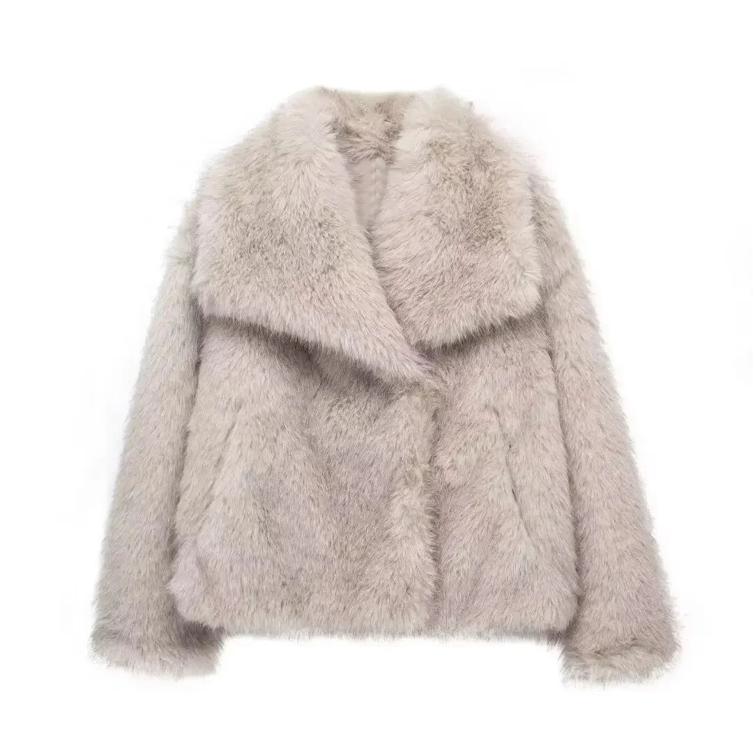 Chaqueta Corta de Pelo Sintético con Solapa Ancha