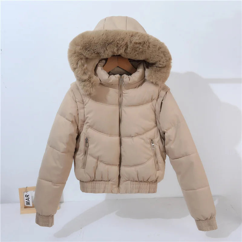 Alurea™ | Chaqueta Acolchada Corta con Capucha de Pelo y Ajuste Elástico