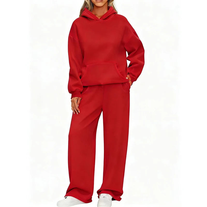 Conjunto Deportivo de Dos Piezas: Sudadera con Capucha Oversize y Pantalón Ancho