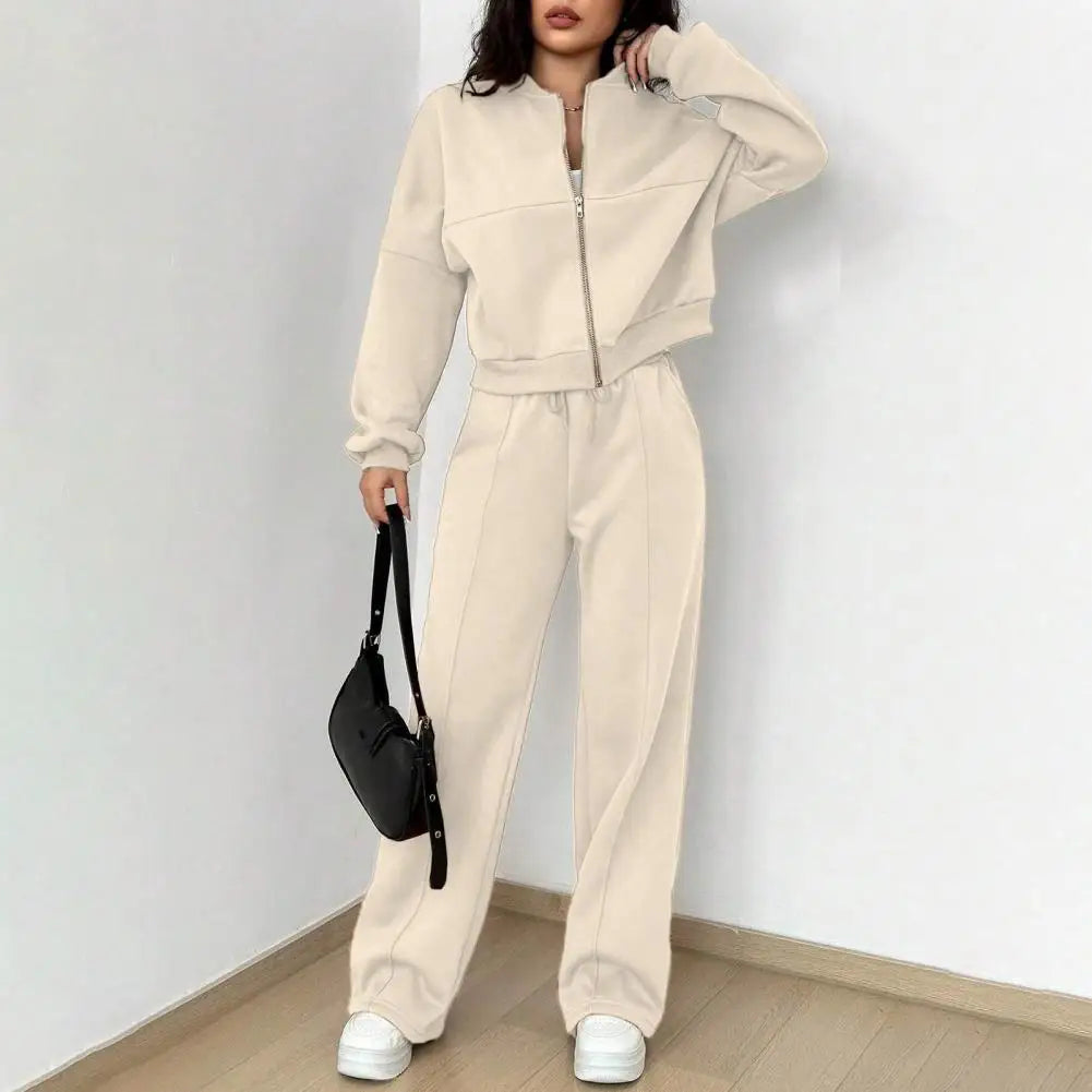 Conjunto Deportivo Elegante de Chaqueta Bomber y Pantalón Ancho