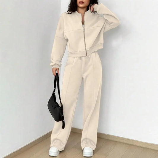Conjunto Deportivo Elegante de Chaqueta Bomber y Pantalón Ancho