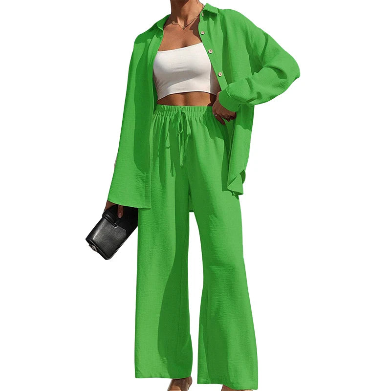 Conjunto Casual de 2 Piezas: Camisa Oversize y Pantalón Fluido