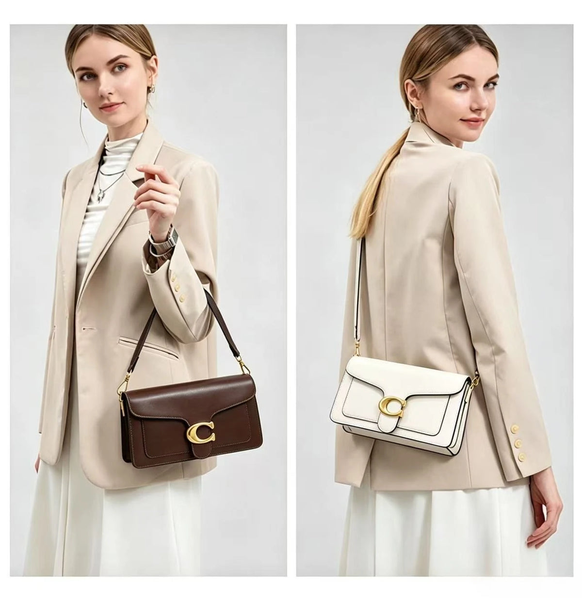 Bolso Bandolera y de Mano Classic White con Cierre Dorado