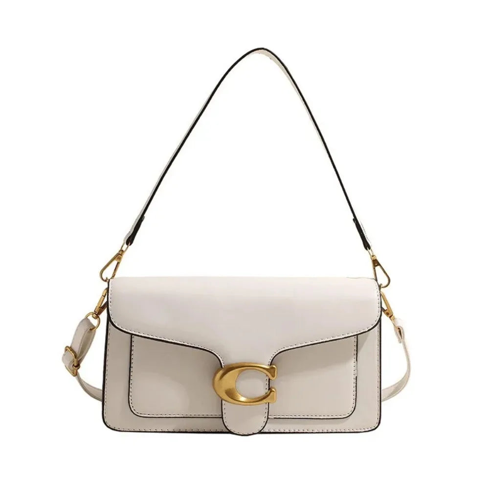 Bolso Bandolera y de Mano Classic White con Cierre Dorado