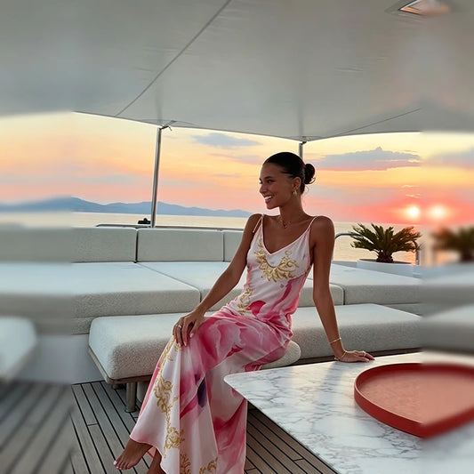 Vestido Largo Satinado Estampado para Mujer – Elegancia y Estilo Veraniego