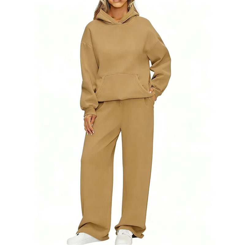Conjunto Deportivo de Dos Piezas: Sudadera con Capucha Oversize y Pantalón Ancho