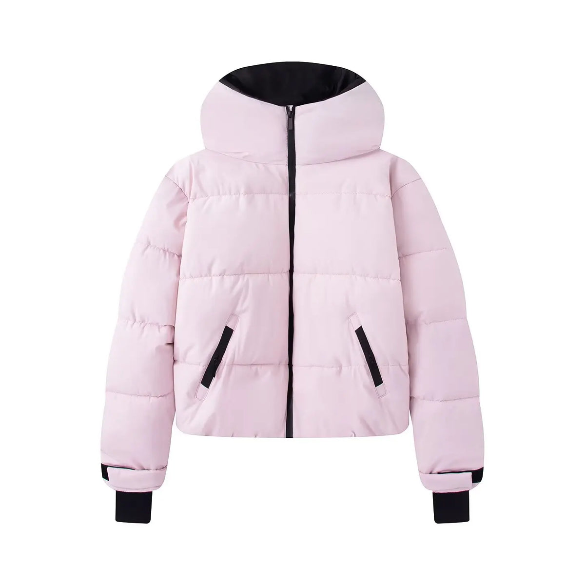 Traje de Esquí de Dos Piezas: Chaqueta Acolchada Crop con Capucha y Pantalón Ajustado - Rosa Pasteles