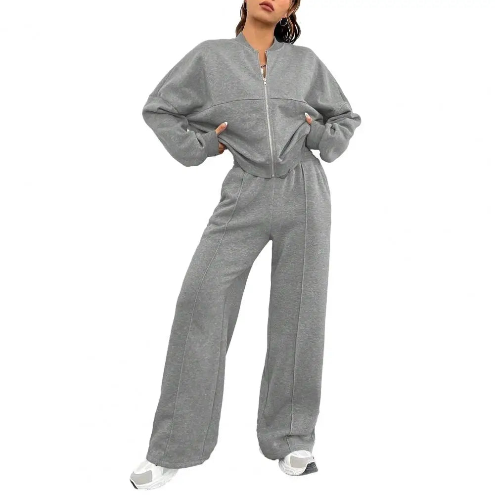 Conjunto Deportivo Elegante de Chaqueta Bomber y Pantalón Ancho