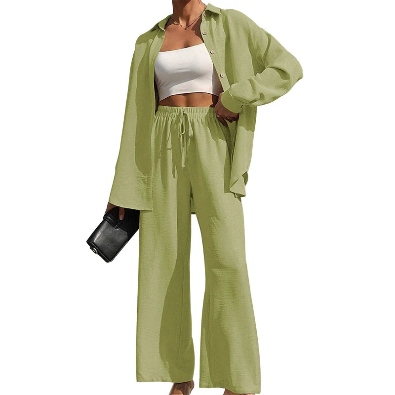Conjunto Casual de 2 Piezas: Camisa Oversize y Pantalón Fluido
