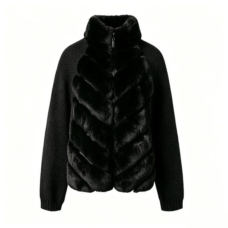Alurea™ | Chaqueta Combinada de Punto y Pelo Sintético con Cuello Alto
