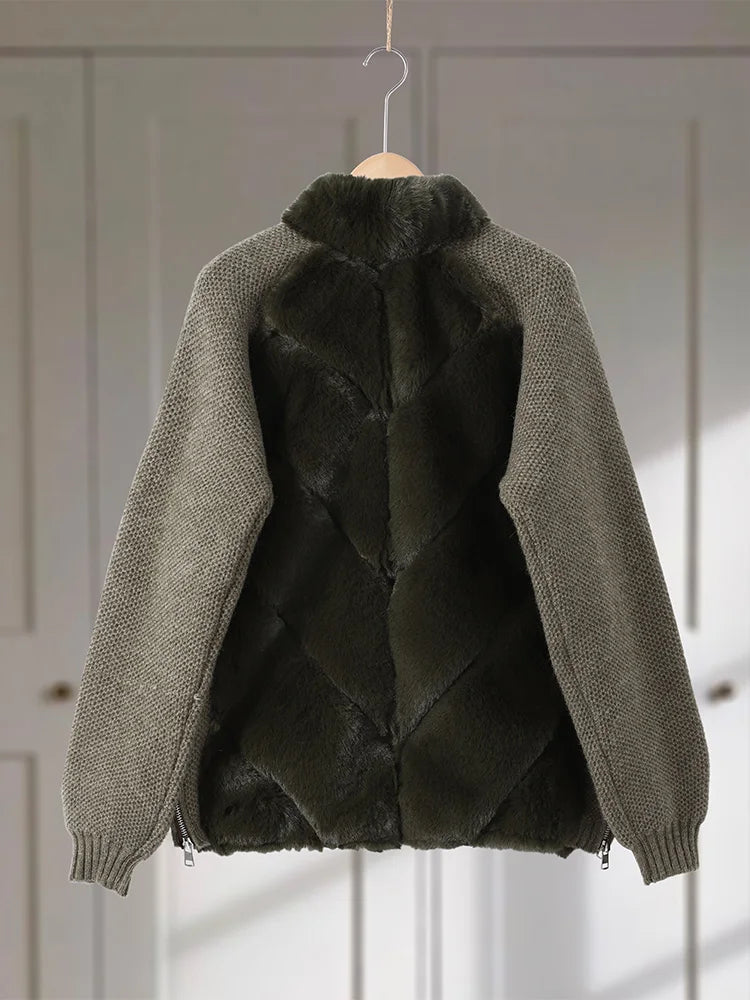 Alurea™ | Chaqueta Combinada de Punto y Pelo Sintético con Cuello Alto