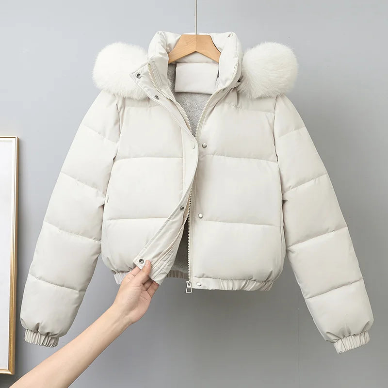 Chaqueta Acolchada Térmica con Capucha de Pelo Sintético