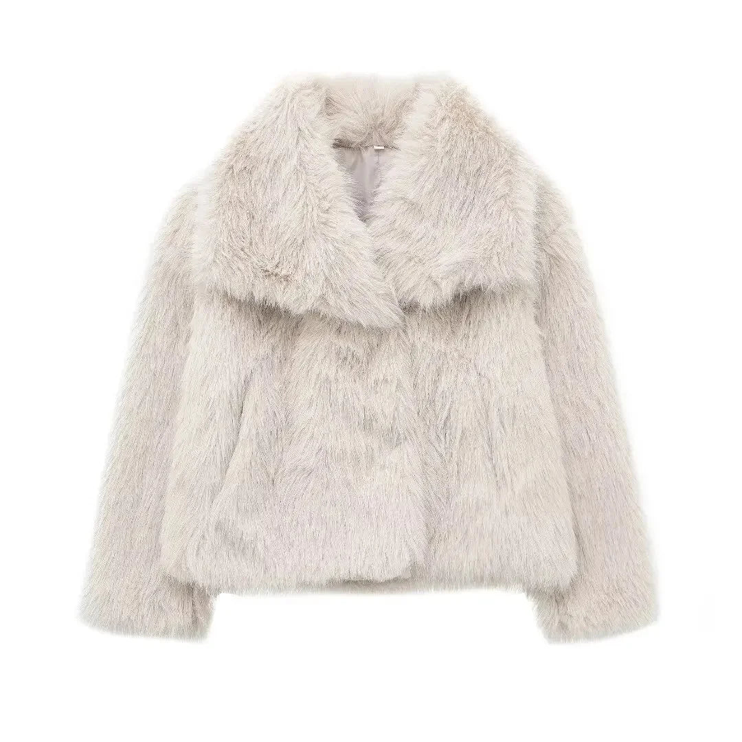 Chaqueta Corta de Pelo Sintético con Solapa Ancha