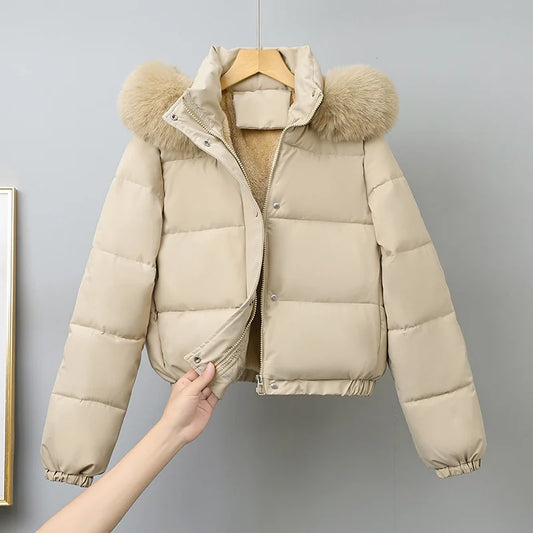 Chaqueta Acolchada Térmica con Capucha de Pelo Sintético