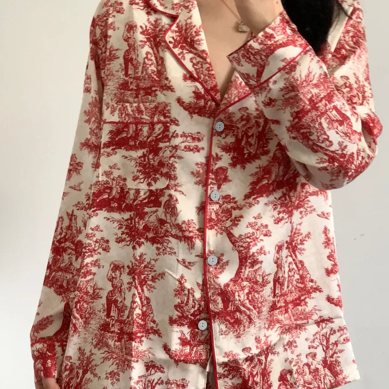 Conjunto de Pijama Elegante de Satén Estampado