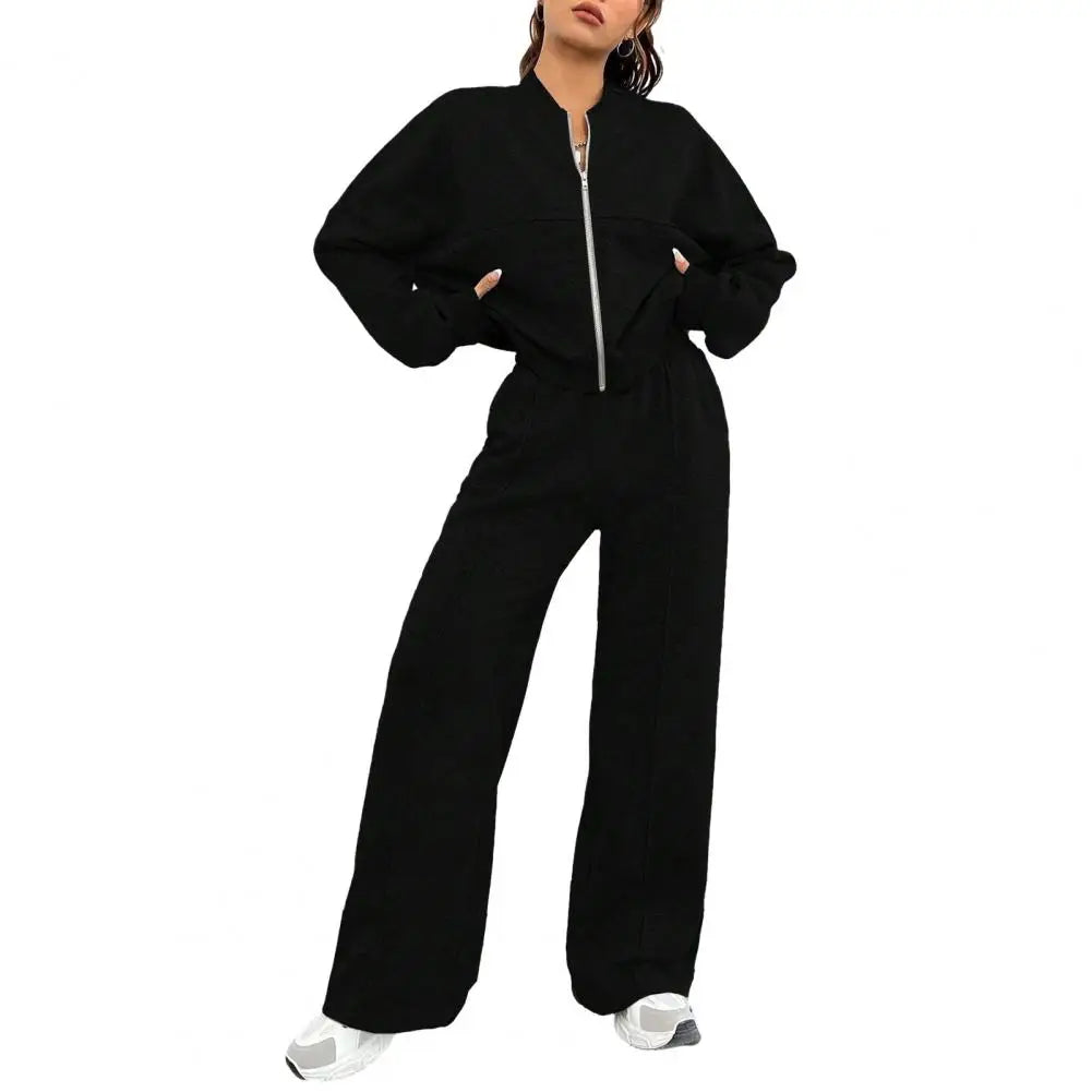 Conjunto Deportivo Elegante de Chaqueta Bomber y Pantalón Ancho