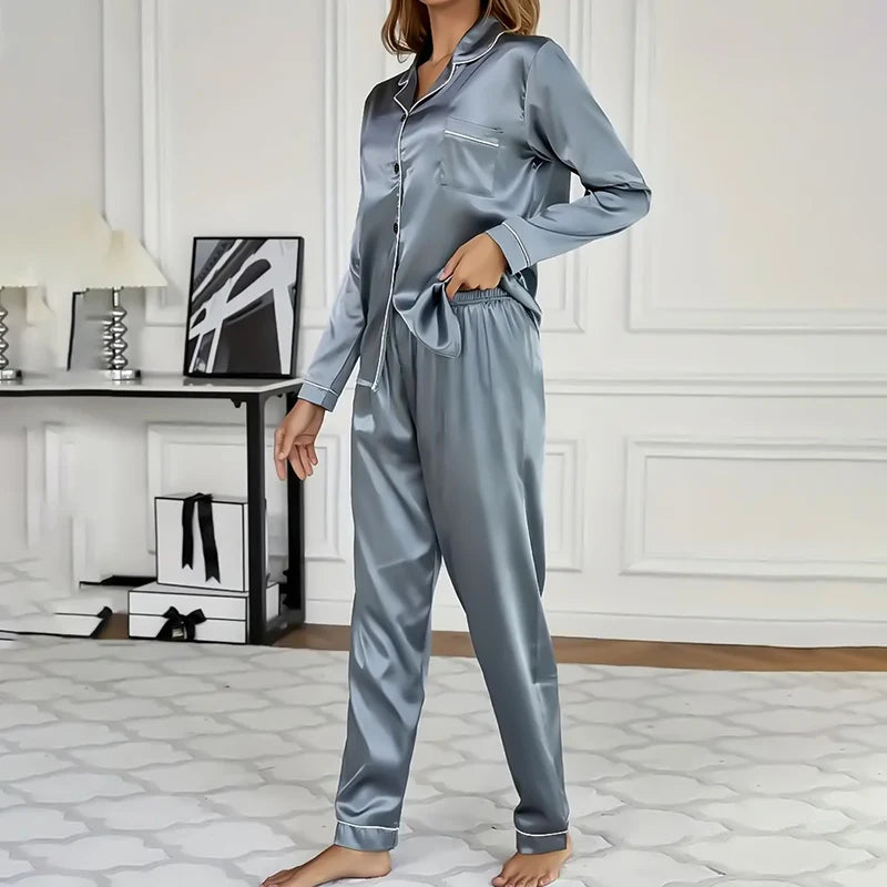 PIJAMA DE SEDA SATEEN ELEGANCE™ - CONJUNTO PREMIUM DOS PIEZAS
