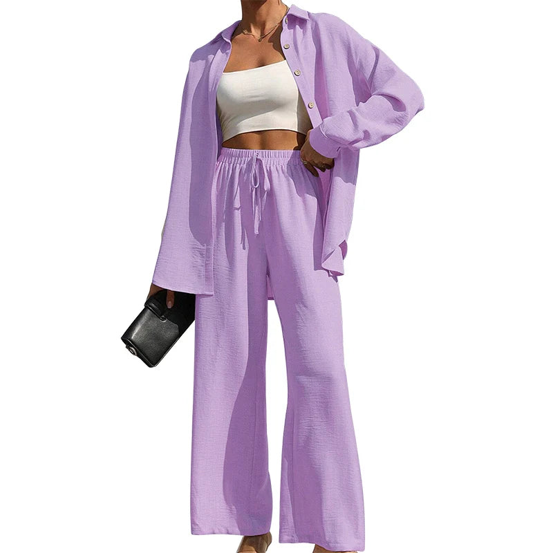Conjunto Casual de 2 Piezas: Camisa Oversize y Pantalón Fluido