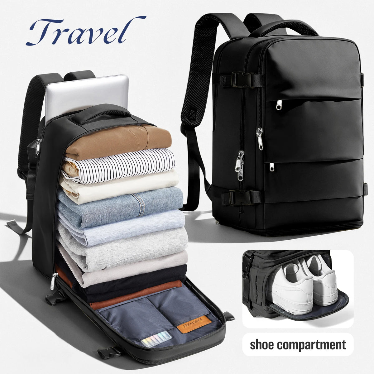 Mochila TravelFlex™ – Equipaje de Cabina, Impermeable y Multifuncional 🎒✈️