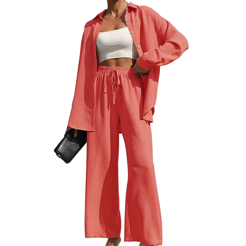 Conjunto Casual de 2 Piezas: Camisa Oversize y Pantalón Fluido