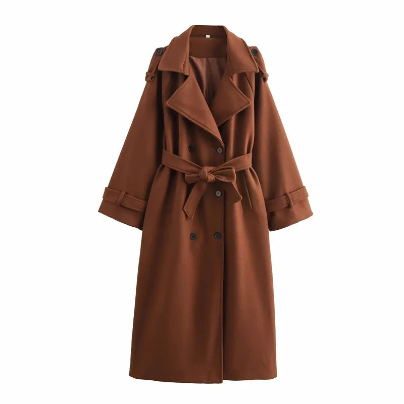 Abrigo Largo Cruzado con Cinturón Ajustable – Colección Invierno