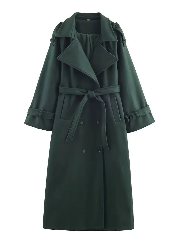 Abrigo Largo Cruzado con Cinturón Ajustable – Colección Invierno