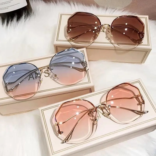Gafas De Sol Graduadas Redondas Mujeres Curvas Metálicas Gafas De Templo Sin Límites Moda Gafas De Sol Mujeres Uv400