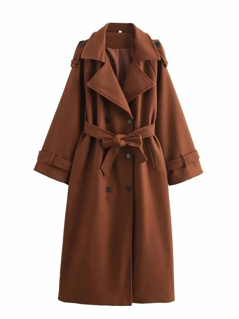Abrigo Largo Cruzado con Cinturón Ajustable – Colección Invierno