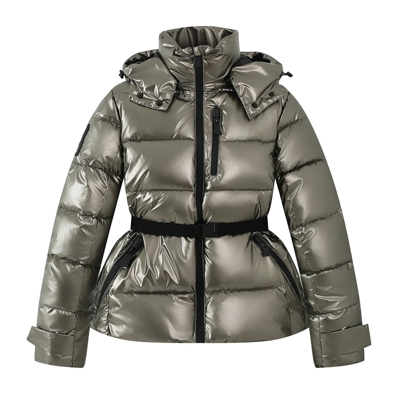 Chaqueta de Esquí Acolchada con Cinturón y Capucha Termosellada