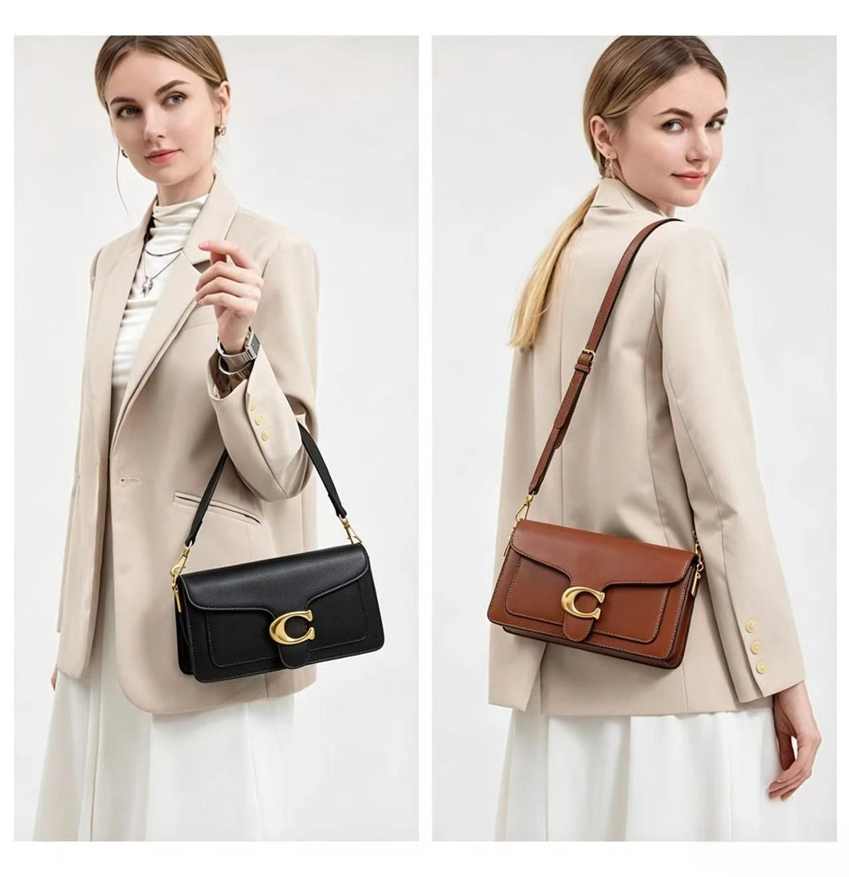 Bolso Bandolera y de Mano Classic White con Cierre Dorado