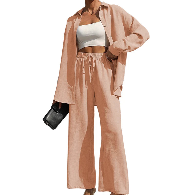 Conjunto Casual de 2 Piezas: Camisa Oversize y Pantalón Fluido