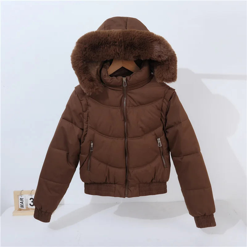 Alurea™ | Chaqueta Acolchada Corta con Capucha de Pelo y Ajuste Elástico