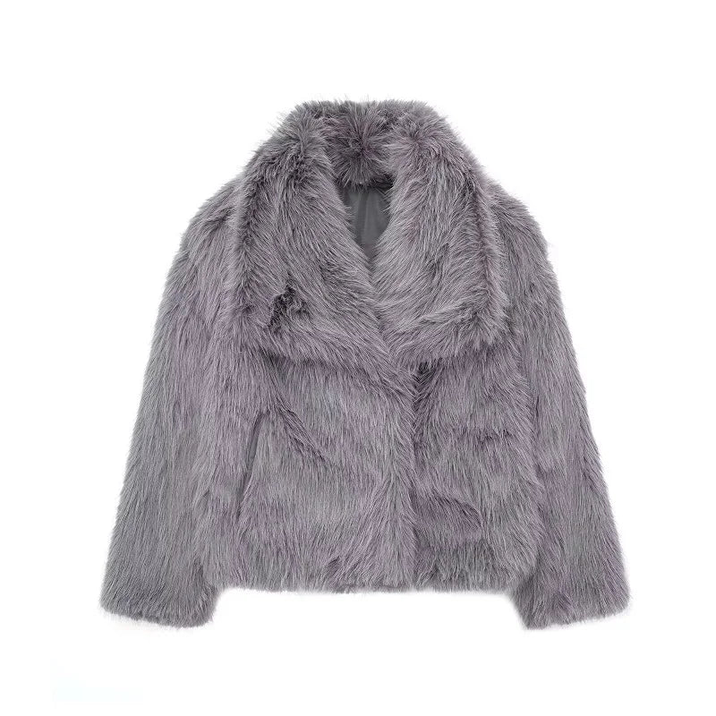 Chaqueta Corta de Pelo Sintético con Solapa Elegante - Alurea
