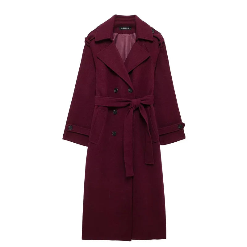 Abrigo Largo Cruzado con Cinturón Ajustable – Colección Invierno