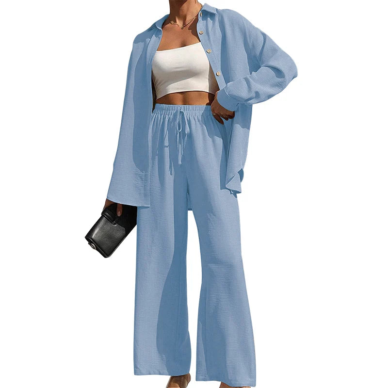 Conjunto Casual de 2 Piezas: Camisa Oversize y Pantalón Fluido