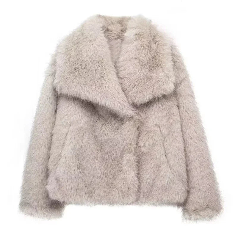 Chaqueta Corta de Pelo Sintético con Solapa Elegante - Alurea