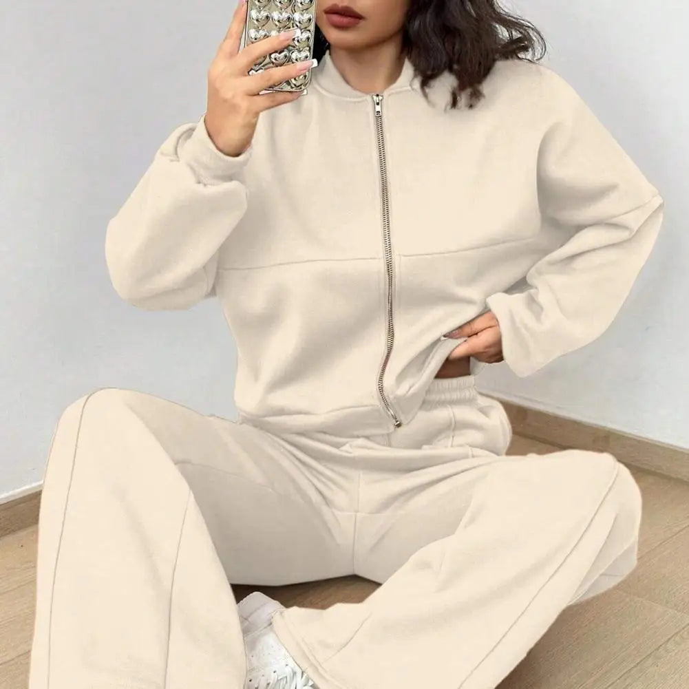 Conjunto Deportivo Elegante de Chaqueta Bomber y Pantalón Ancho