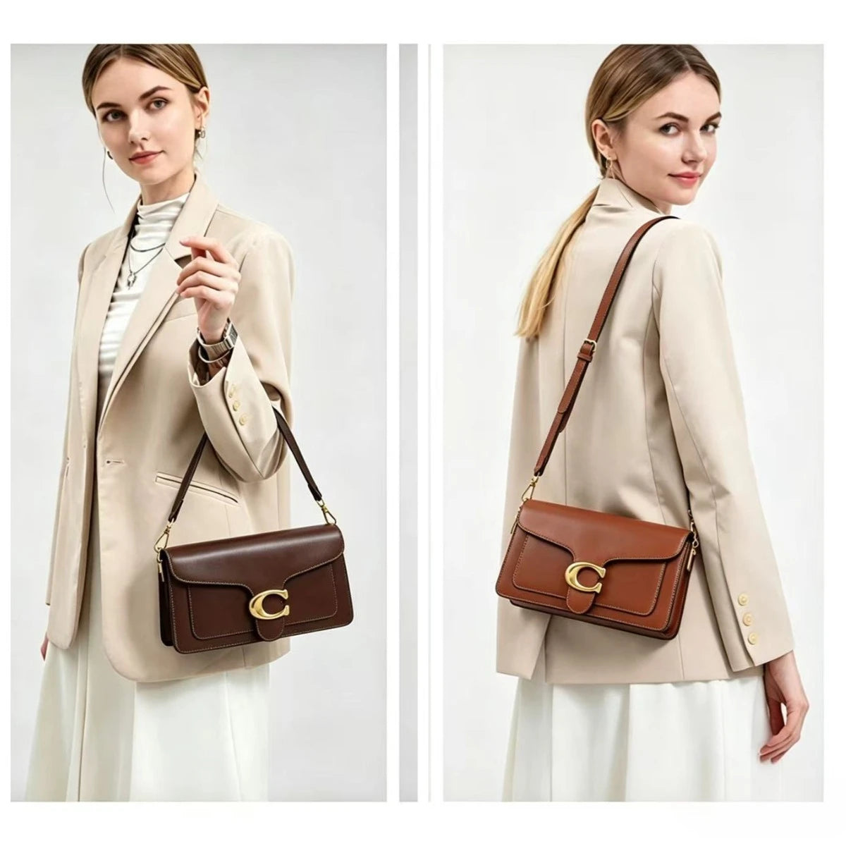 Bolso Bandolera y de Mano Classic White con Cierre Dorado