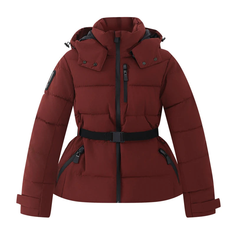 Chaqueta de Esquí Acolchada con Cinturón y Capucha Termosellada