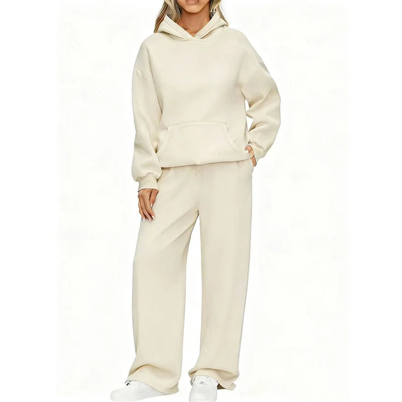 Conjunto Deportivo de Dos Piezas: Sudadera con Capucha Oversize y Pantalón Ancho