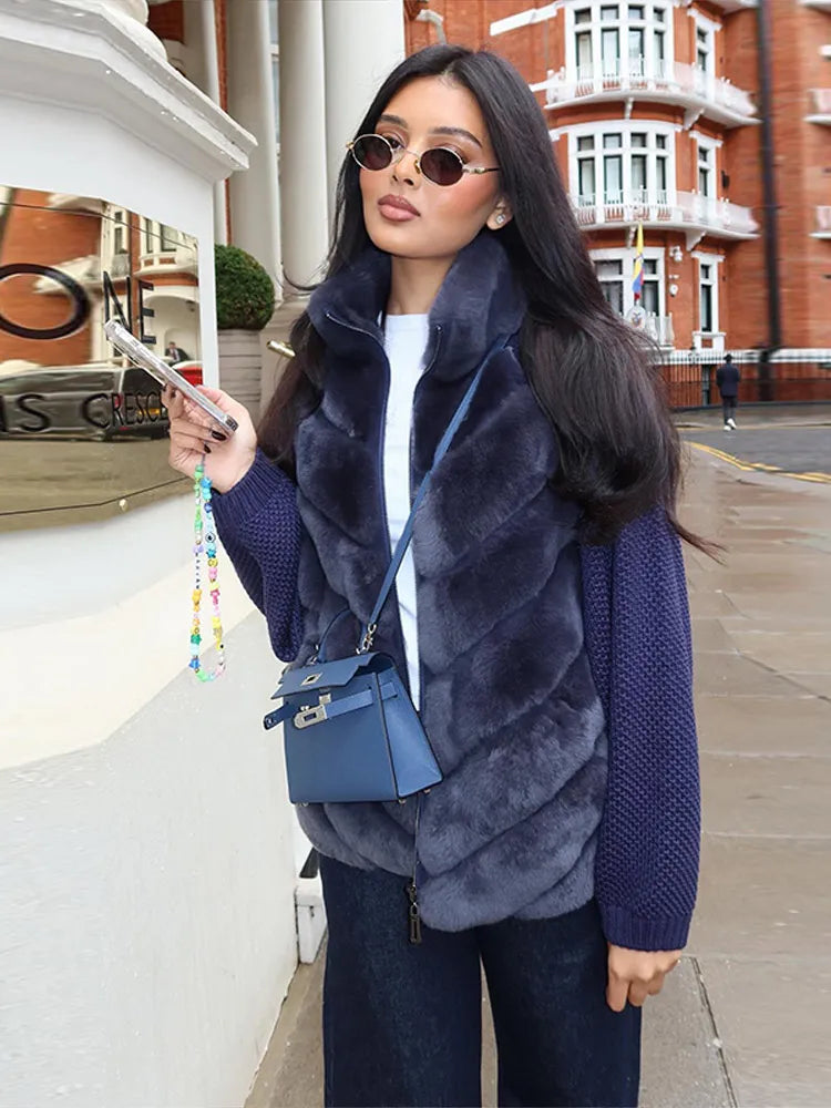Alurea™ | Chaqueta Combinada de Punto y Pelo Sintético con Cuello Alto