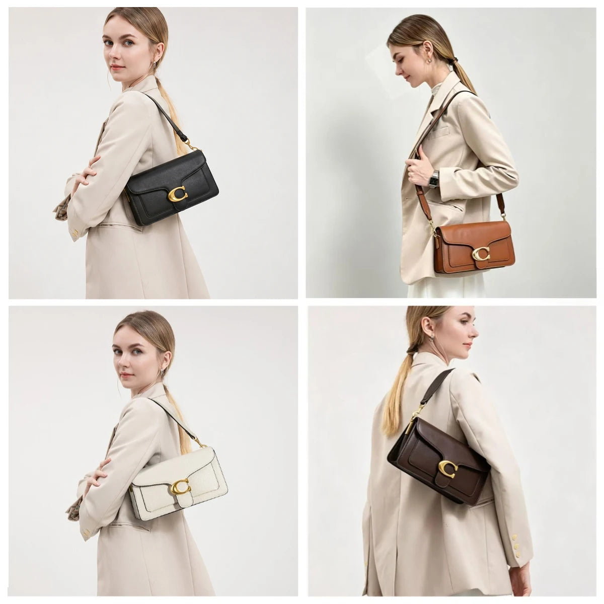Bolso Bandolera y de Mano Classic White con Cierre Dorado
